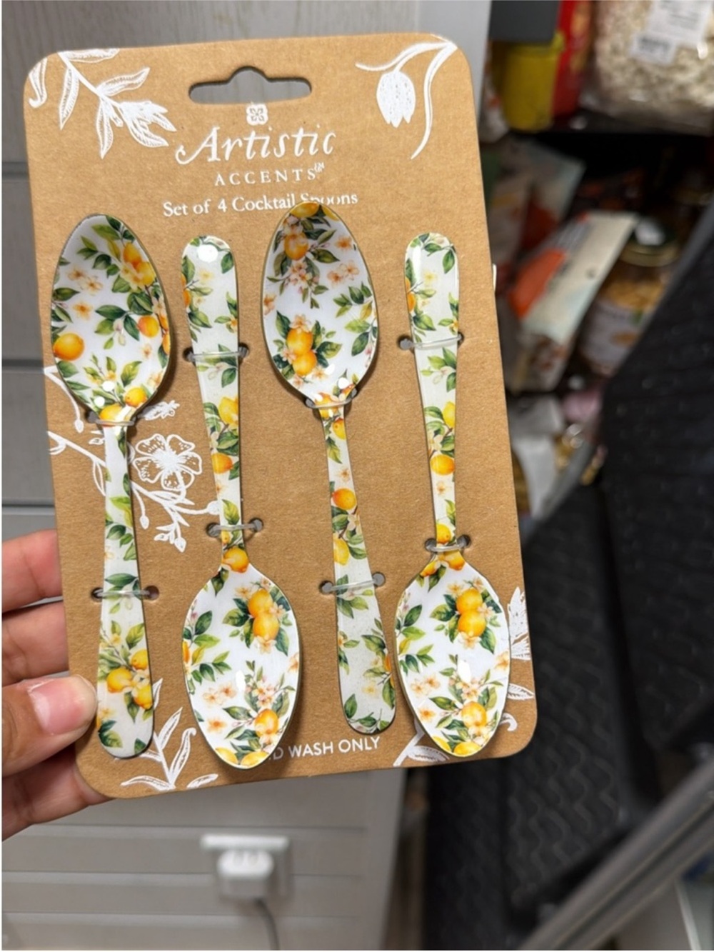 Lemon Pattern Cocktail Spoons - White & Yellow Set of 4